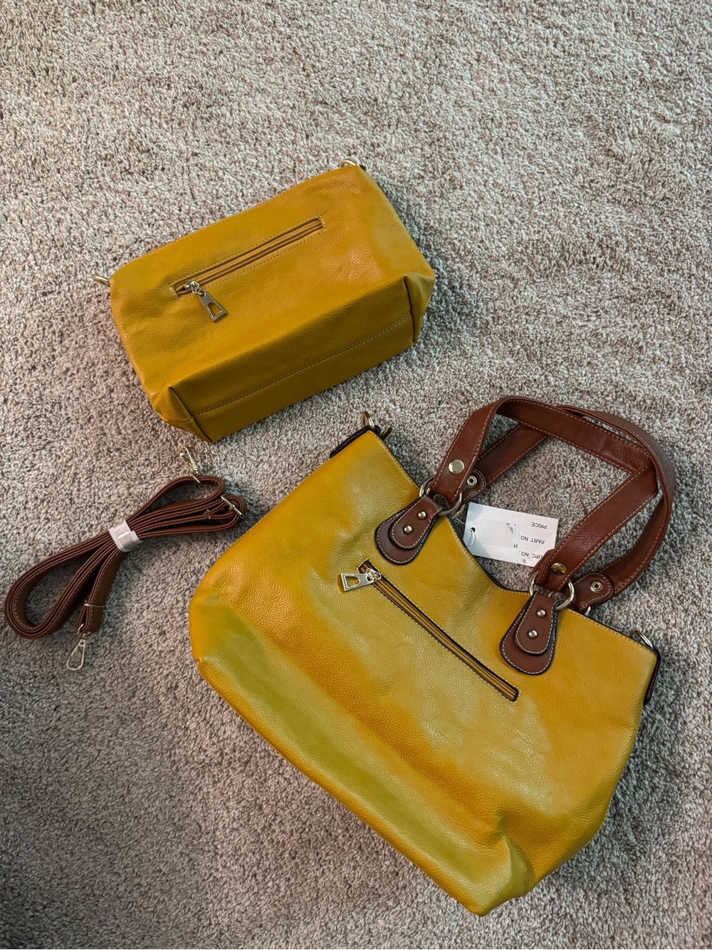 Yellow Faux Leather 3 piece purse set with extra strap